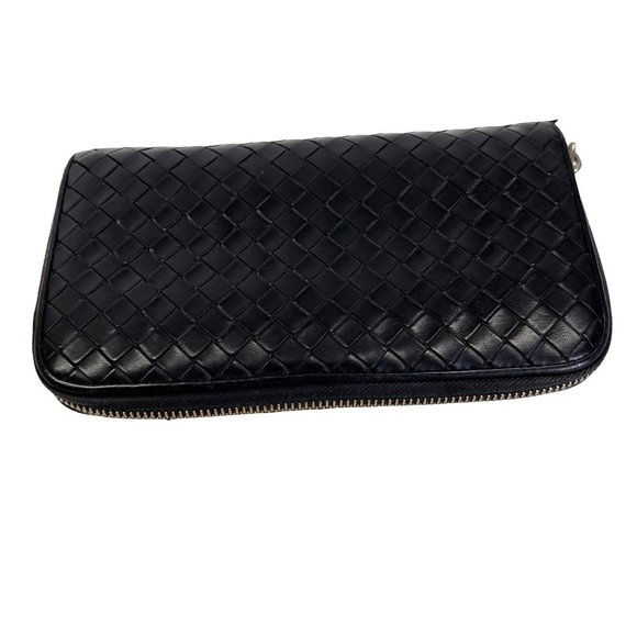 Authentic Bottega Veneta Wallet Long Round Fastener Intrecciato Black Vintage - Picture 4 of 11